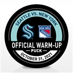 Seattle Kraken Warmup Puck<br>October 31, 2021 vs. New York Rangers - Morning Skate Used Puck<br>Seattle Kraken 2021-22<br>