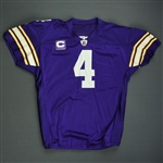 Favre, Brett *<br>Purple Throwback w/C - worn 11/29/09 vs. Chicago 2nd half only - Autographed and Inscribed - Photo-Matched<br>Minnesota Vikings 2009<br>#4 Size: 48 Q