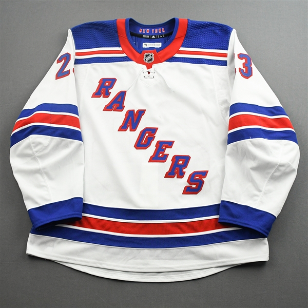 Fox, Adam *<br>White - Rookie - Photo-Matched - Playoffs<br>New York Rangers 2019-20<br>#23 Size: 56