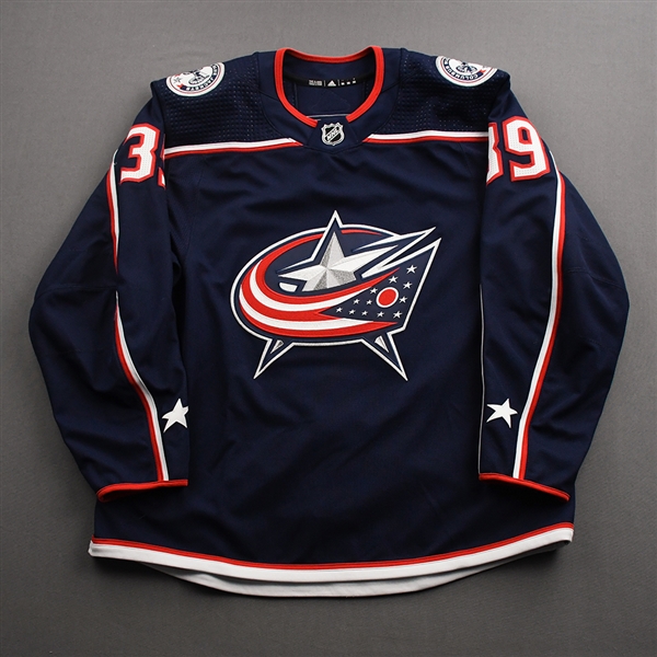 Angle, Tyler<br>Blue Set 1 - Preseason Only<br>Columbus Blue Jackets 2021-22<br>#39 Size: 56