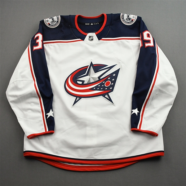 Angle, Tyler<br>White Set 1 - Preseason Only<br>Columbus Blue Jackets 2021-22<br>#39 Size: 56