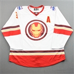 Corbett, Cody<br>MARVEL Iron Man w/A & Socks - Worn January 29, 2022 @ Iowa Heartlanders<br>Kalamazoo Wings 2021-22<br>#3 Size: 56