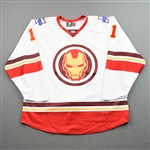 Rockwell, Tyler<br>MARVEL Iron Man w/Socks - Worn January 29, 2022 @ Iowa Heartlanders<br>Kalamazoo Wings 2021-22<br>#11 Size: 54