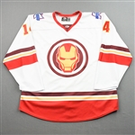 Slaker, Jake<br>MARVEL Iron Man (Game-Issued) - January 29, 2022 @ Iowa Heartlanders<br>Kalamazoo Wings 2021-22<br>#14 Size: 54