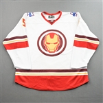 Vallati, Giovanni<br>MARVEL Iron Man w/Socks - Worn January 29, 2022 @ Iowa Heartlanders<br>Kalamazoo Wings 2021-22<br>#5 Size: 56