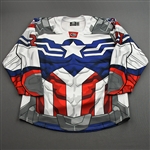 Phillips, Trey<br>MARVEL Captain America w/Socks - Worn December 15, 2021 vs. Kansas City Mavericks<br>Tulsa Oilers 2021-22<br>#27 