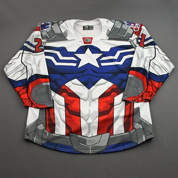 Printz, Greg<br>MARVEL Captain America (Game-Issued) - December 15, 2021 vs. Kansas City Mavericks<br>Tulsa Oilers 2021-22<br>#21 