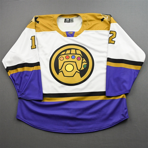 Quercia, Matthew<br>MARVEL Thanos w/Socks - Worn February 19, 2022 @ Reading Royals (Autographed)<br>Wheeling Nailers 2021-22<br>#12 Size: 56