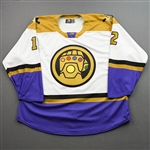Quercia, Matthew<br>MARVEL Thanos w/Socks - Worn February 19, 2022 @ Reading Royals (Autographed)<br>Wheeling Nailers 2021-22<br>#12 Size: 56