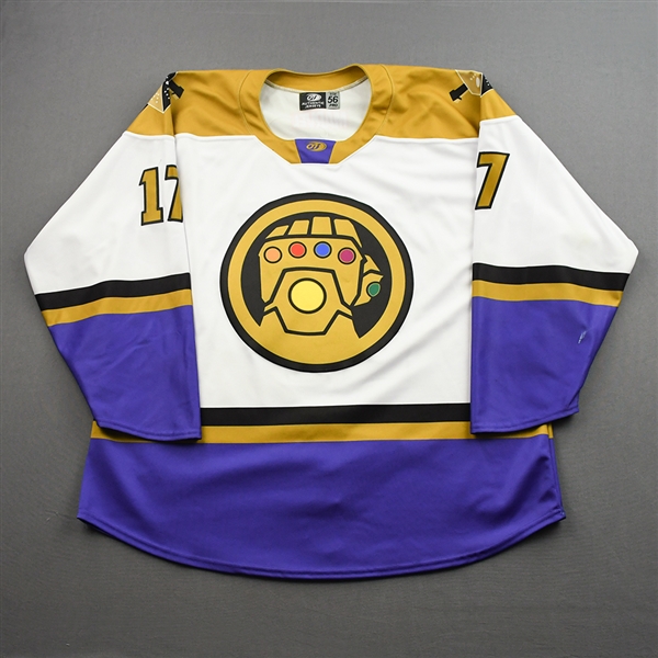 Saigeon, Brandon<br>MARVEL Thanos w/Socks - Worn February 19, 2022 @ Reading Royals (Autographed)<br>Wheeling Nailers 2021-22<br>#17 Size: 58