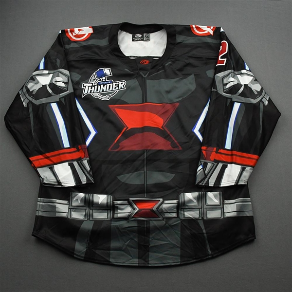 Allen, Sean<br>MARVEL Black Widow - Game Worn w/Socks - May 2, 2021 @ Allen Americans<br>Wichita Thunder 2020-21<br>#2 Size: 56