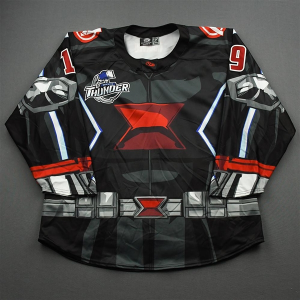 Johnson, Stephen<br>MARVEL Black Widow - Game Worn w/Socks - May 2, 2021 @ Allen Americans<br>Wichita Thunder 2020-21<br>#19 Size: 54