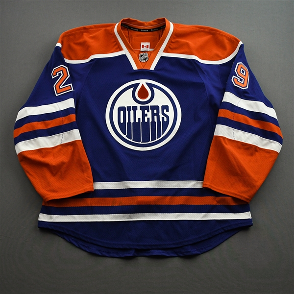 Draisaitl, Leon *<br>Blue Set 1 - NHL Debut - October 9, 2014<br>Edmonton Oilers 2014-15<br>#29 Size: 58