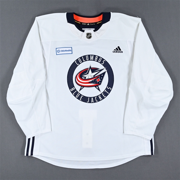 adidas<br>White Practice Jersey w/ OhioHealth Patch <br>Columbus Blue Jackets 2022-23<br> Size: 56