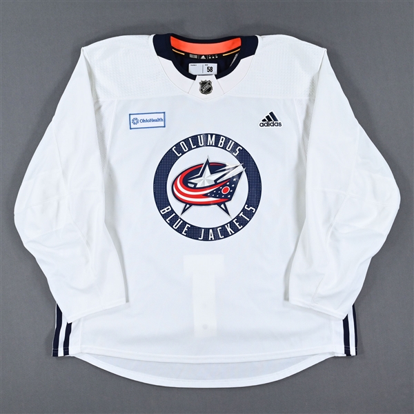 adidas<br>White Practice Jersey w/ OhioHealth Patch <br>Columbus Blue Jackets 2022-23<br>Size: 58