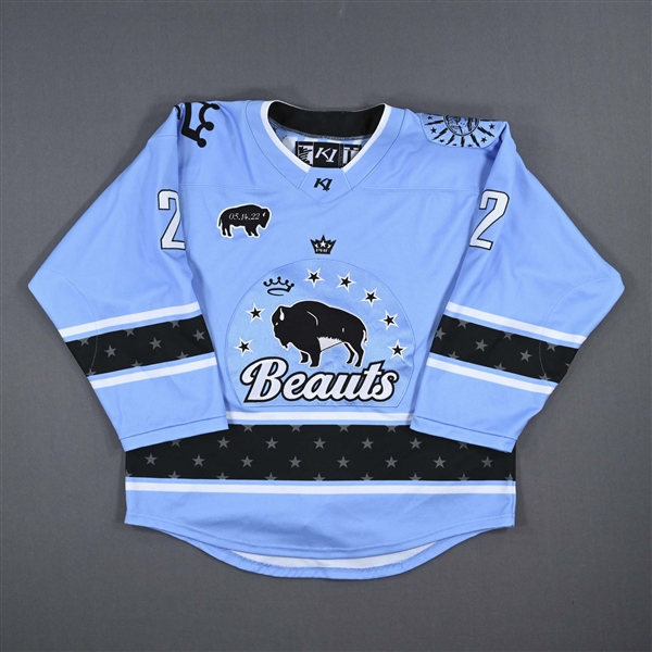 Fieseler, Samantha<br>Blue Set 1 w/ May 14 Patch<br>Buffalo Beauts 2022-23<br>#2 Size: LG