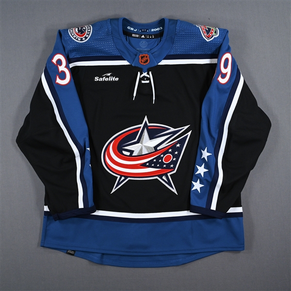 Angle, Tyler<br>Black Reverse Retro Set 1 - Game-Issued (GI)<br>Columbus Blue Jackets 2022-23<br>#39 Size: 56