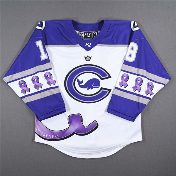 Bates, Hannah<br>Alzheimers Awareness - Worn February 18, 2023 vs. Toronto Six<br>Connecticut Whale 2022-23<br>#18Size: MD