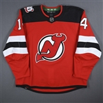 Bastian, Nathan<br>Red Set 2 w/ 40th Anniversary Patch<br>New Jersey Devils 2022-23<br>#14 Size: 58