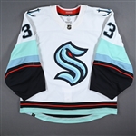 Booth, Callum<br>White Set 1 - Game-Issued (GI)<br>Seattle Kraken 2022-23<br>#33 Size: 58G