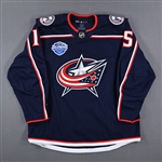 Bayreuther, Gavin<br>Blue Global Series Finland - November 5, 2022 - 3rd Period - Game-Issued (GI)<br>Columbus Blue Jackets 2022-23<br>#15 Size: 56