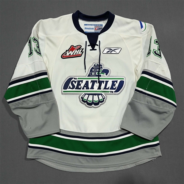 Barzal, Mathew *<br>White - Photo-Matched to 2 Games<br>Seattle Thunderbirds 2014-15<br>#13 Size: 54