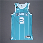 Rozier, Terry<br>Teal Icon Edition - Worn 2/27/2023 - 1 of 2<br>Charlotte Hornets 2022-23<br>#3 Size: 44+4
