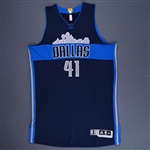 Nowitzki, Dirk *<br>Navy Alternate - 4 Games - 1/15/16 (1st Half), 2/1/16 (1st Half), 3/14/16 (2nd Half), 3/23/16 (2nd Half) - Autographed<br>Dallas Mavericks  2015-16<br>#41 Size: 3XL+4"