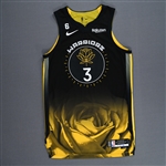 Poole, Jordan<br>Black City Edition - Worn 1/13/2023 - NBA Attendance Record - Alamodome Game<br>Golden State Warriors 2022-23<br>#3 Size: 46+4