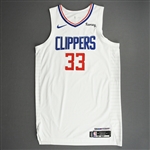 Batum, Nicolas<br>White Association Edition - 2021 NBA Playoffs - Western Conference Finals - Game 1 - Worn 6/20/2021<br>Los Angeles Clippers 2020-21<br>#33 Size: 50+6