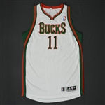 Ellis, Monta *<br>White Regular Season - Photo-Matched to 3 games - Worn 3 Games (3/22/12, 3/24/12, and 4/9/12)<br>Milwaukee Bucks 2011-12<br>#11 Size: 2XL+2