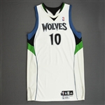 Flynn, Jonny<br>White Set 1 - Worn 8 Games (10/30/09, 11/4/09, 11/6/09, 11/11/09, 11/13/09, 11/18/09, 11/25/09, 11/27/09 ) <br>Minnesota Timberwolves 2009-10<br>#10 Size: 44+4