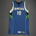 Flynn, Jonny<br>Blue Set 1 - Worn 7 Games (11/2/09, 11/8/09, 11/9/09, 11/14/09, 11/21/09, 11/23/09, 11/29/09) <br>Minnesota Timberwolves 2009-10<br>#10 Size: 44+4