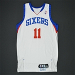 Holiday, Jrue *<br>White Set 2 - Photo-Matched to 7 Games - Worn 7 Games (1/29/09, 2/3/10, 3/12/10, 3/17/10, 3/22/10, 3/30/10, and 4/6/10)<br>Philadelphia 76ers 2009-10<br>#11 Size: 44+2