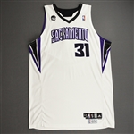 Hawes, Spencer<br>White Set 2 w/25th Anniversary Patch - Worn 1 Game 2/5/10<br>Sacramento Kings 2009-10<br>#31 Size: 54+4