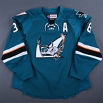 Haley, Micheal *<br>Teal w/ A<br>San Jose Barracuda 2015-16<br>#38 Size: 56