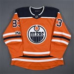 Benning, Matt *<br>Orange w/ NHL Centennial Patch - Promotional Game 11/1/17<br>Edmonton Oilers 2017-18<br>#83 Size: 56