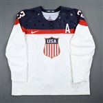 Brown, Dustin *<br>White w/A, Sochi Olympics, 2-13-14 vs. Slovakia (Warm-up and 1st Period)<br>Team USA Hockey 2014<br>#23 Size: 60