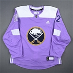 Beaulieu, Nathan *<br>Lavender - Hockey Fights Cancer - Warm-Up Only - November 27, 2018<br>Buffalo Sabres 2018-19<br>#82 Size: 56