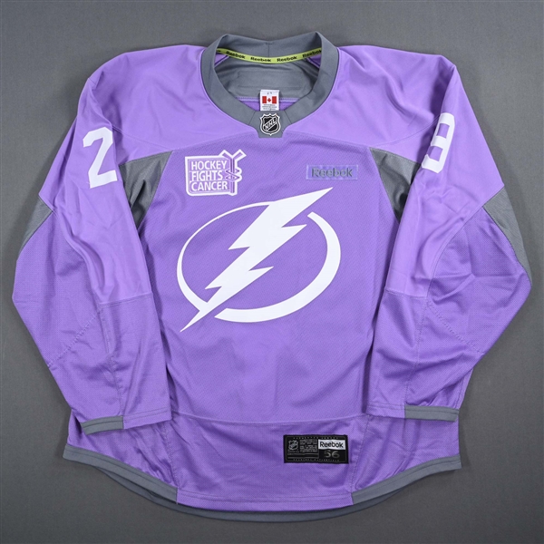 Koekkoek, Slater *<br>Lavender - Hockey Fights Cancer - Warm-Up Only - November 3, 2016 - Autographed<br>Tampa Bay Lightning 2016-17<br>#29 Size: 56