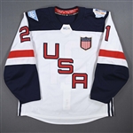 Stepan, Derek *<br>White - World Cup of Hockey - September 17, 2016, 2nd & 3rd Periods<br>Team USA 2016<br>#21 Size: 56
