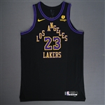 James, LeBron<br>City Edition - Worn 12/18/2023 (Recorded a Triple-Double)<br>Los Angeles Lakers 2023-24<br>#23 Size: 54+6
