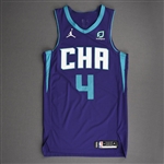 Graham, Devonte<br>Purple Statement Edition - Worn 5/16/21<br>Charlotte Hornets 2020-21<br>#4 Size: 44+4