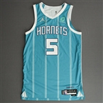 Bouknight, James<br>Teal Icon Edition - Worn 11/26/21<br>Charlotte Hornets 2021-22<br>#5 Size: 46+4
