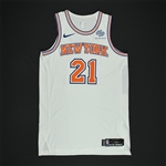 Dotson, Damyean<br>White Statement Edition - Worn 2/2/18 - Dressed, Did Not Play (DNP)<br>New York Knicks 2017-18<br>#21 Size: 48+4