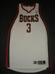 Jennings, Brandon<br>White Regular Season - 4/23/12 - Photo-Matched to 1 Game - Worn 1 Game (4/23/12)<br>Milwaukee Bucks 2011-12<br>#3 Size: L+2