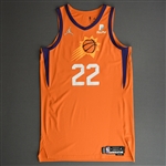 Ayton, Deandre<br>Orange Statement Edition - Worn 10/22/21 - 1st Half<br>Phoenix Suns 2021-22<br>#22 Size: 50+6