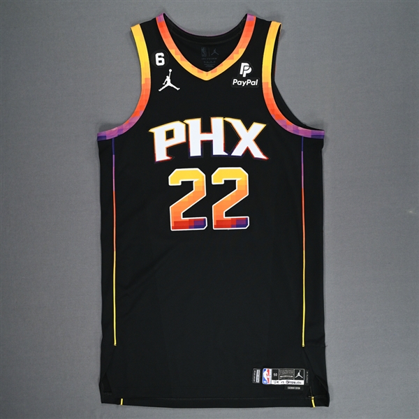 Ayton, Deandre<br>Black Statement Edition - Worn 1/19/2023 - 1 of 2 (Recorded a Double-Double)<br>Phoenix Suns 2022-23<br>#22 Size: 50+6