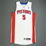 Caldwell-Pope, Kentavious<br>White Regular Season - Worn 1 Game (11/8/13)<br>Detroit Pistons 2013-14<br>#5 Size: L+2