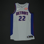 Bradley, Avery<br>Gray Statement Edition - Worn 1/6/18<br>Detroit Pistons 2017-18<br>#22 Size: 48+4